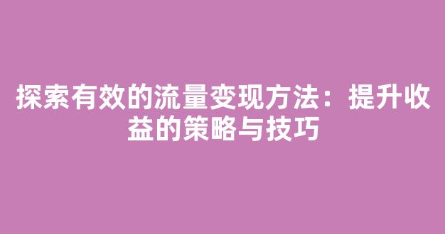 探索有效的流量变现方法：提升收益的策略与技巧 - 严选资源大全