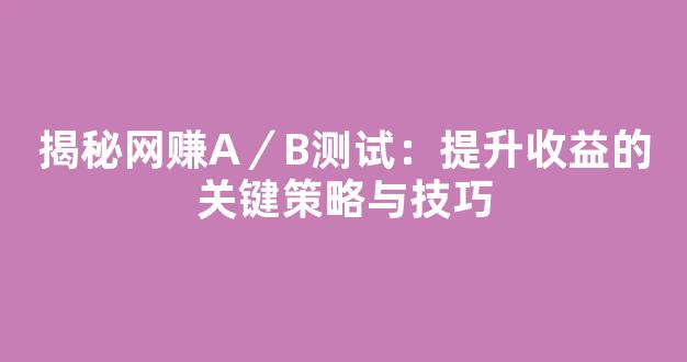揭秘网赚A／B测试：提升收益的关键策略与技巧 - 严选资源大全