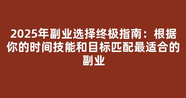 2025年副业选择终极指南：根据你的时间技能和目标匹配最适合的副业 - 严选资源大全