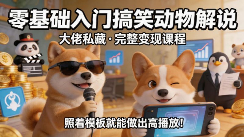 零基础入门搞笑动物解说，大佬私藏完整变现课程，照着模板就能做出高播放 - 严选资源大全 - 严选资源大全