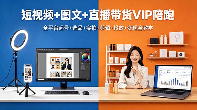 短视频+图文+直播带货VIP陪跑，全平台起号+选品+实拍+剪辑+投放+变现全教学 - 严选资源大全