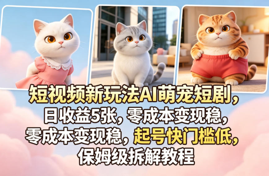 短视频新玩法AI萌宠短剧，日收益5张，零成本变现稳，起号快门槛低，保姆级拆解教程 - 严选资源大全
