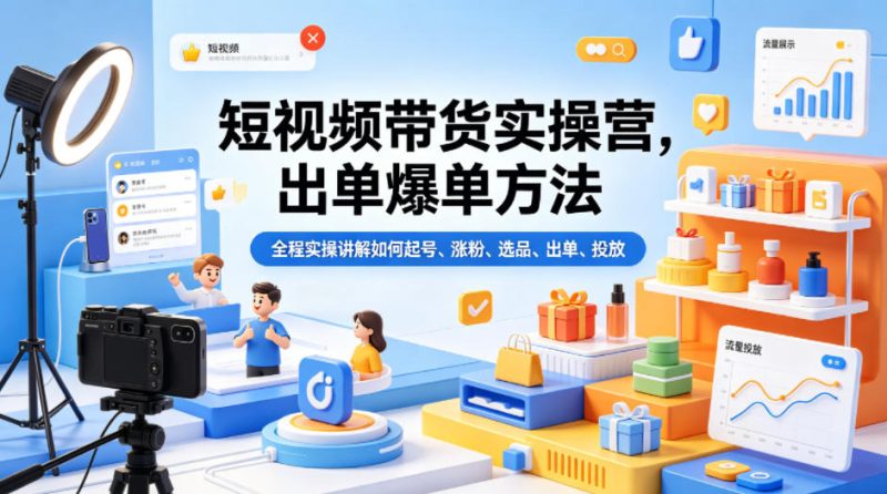 短视频带货实操营，出单爆单方法，全程实操讲解如何起号、涨粉、选品、出单、投放 - 严选资源大全 - 严选资源大全