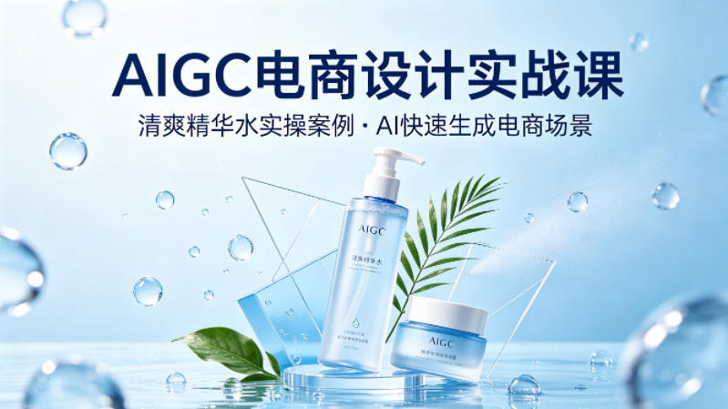 AIGC电商设计实战课，以清爽精华水为实操案例，教你用AI快速生成电商场景 - 严选资源大全