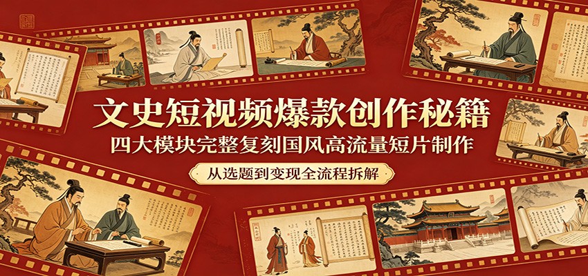 文史短视频爆款创作秘籍：四大模块完整复刻国风高流量短片制作 - 严选资源大全