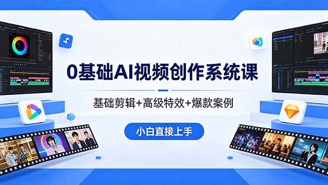 0基础AI视频创作系统课，基础剪辑+高级特效+爆款案例，小白直接上手 - 严选资源大全