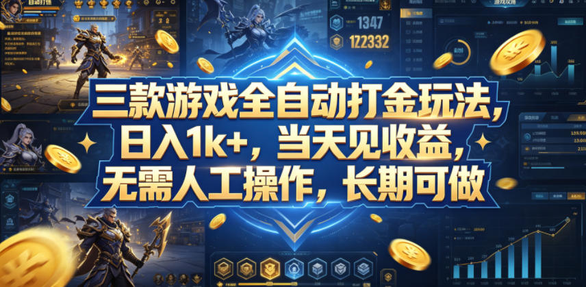 三款游戏全自动打金玩法，日入1k+，当天见收益，无需人工操作，长期可做【揭秘】 - 严选资源大全