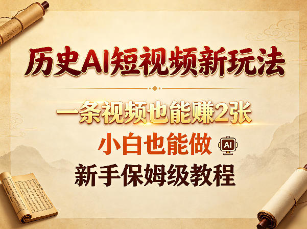 历史AI短视频新玩法，一条视频也能賺2张，小白也能做，新手保姆级教程 - 严选资源大全