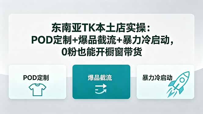 东南亚TK本土店实操：POD定制+爆品截流+暴力冷启动，0粉也能开橱窗带货 - 严选资源大全
