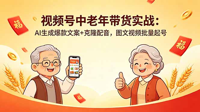 视频号中老年带货实战:AI生成爆款文案+克隆配音,图文视频批量起号 - 严选资源大全
