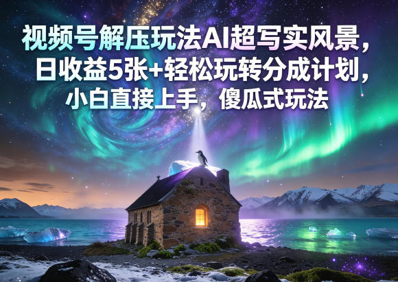 视频号解压玩法AI超写实风景，日收益5张+轻松玩转分成计划，小白直接上手，傻瓜式玩法 - 严选资源大全