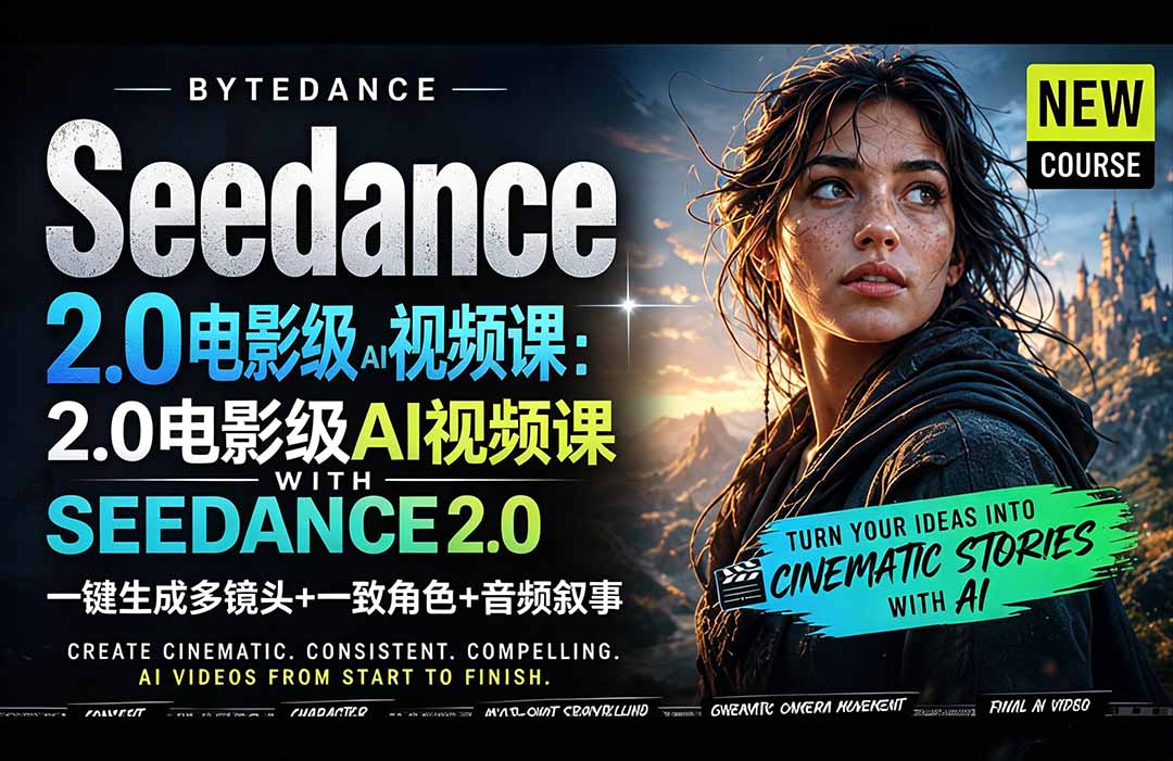 Seedance 2.0电影级AI视频课：一键生成多镜头+一致角色+音频叙事 - 严选资源大全