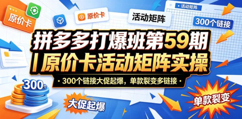 拼多多打爆班第59期｜原价卡活动矩阵实操，300个链接大促起爆，单款裂变多链接 - 严选资源大全 - 严选资源大全