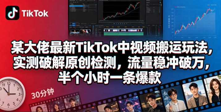 某大佬最新TikTok中视频搬运玩法，实测破解原创检测，流量稳冲破万，半个小时一条爆款 - 严选资源大全