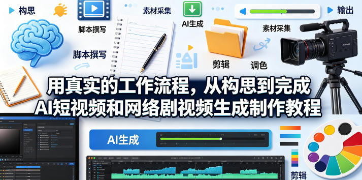 用真实的工作流程，从构思到完成AI短视频和网络剧视频生成制作教程-中英字幕 - 严选资源大全