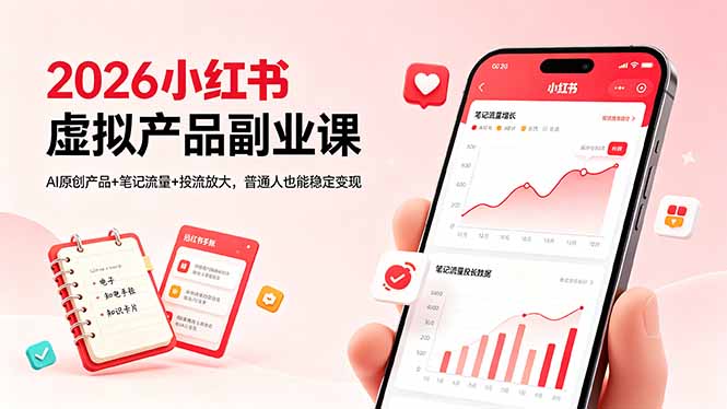 2026小红书虚拟产品副业课，AI原创产品+笔记流量+投流放大，普通人也能稳定变现 - 严选资源大全