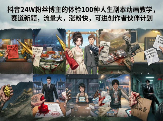 抖音24W粉丝博主的体验100种人生副本动画教学，赛道新颖，流量大，涨粉快，可进创作者伙伴计划 - 严选资源大全