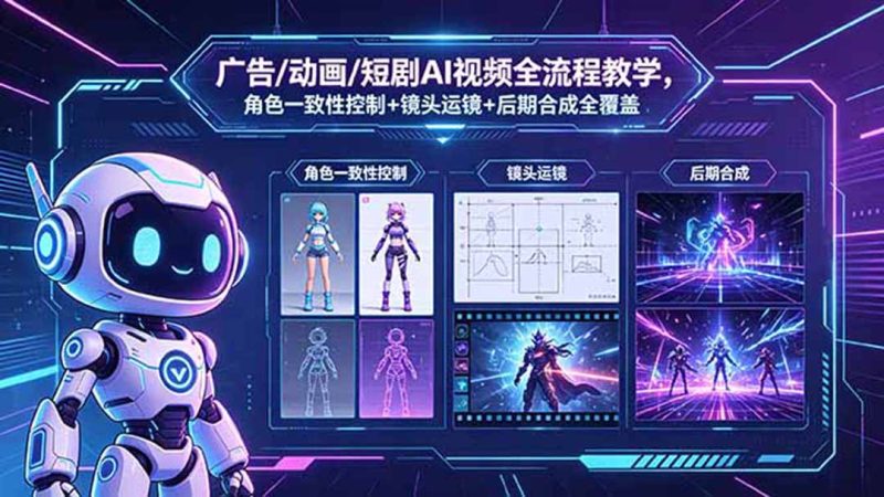 广告/动画/短剧AI视频全流程教学，角色一致性控制+镜头运镜+后期合成全覆盖 - 严选资源大全 - 严选资源大全