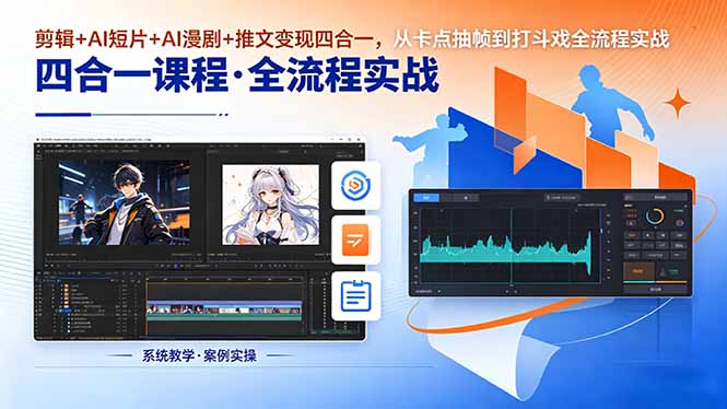 剪辑+AI短片+AI漫剧+推文变现四合一，从卡点抽帧到打斗戏全流程实战 - 严选资源大全