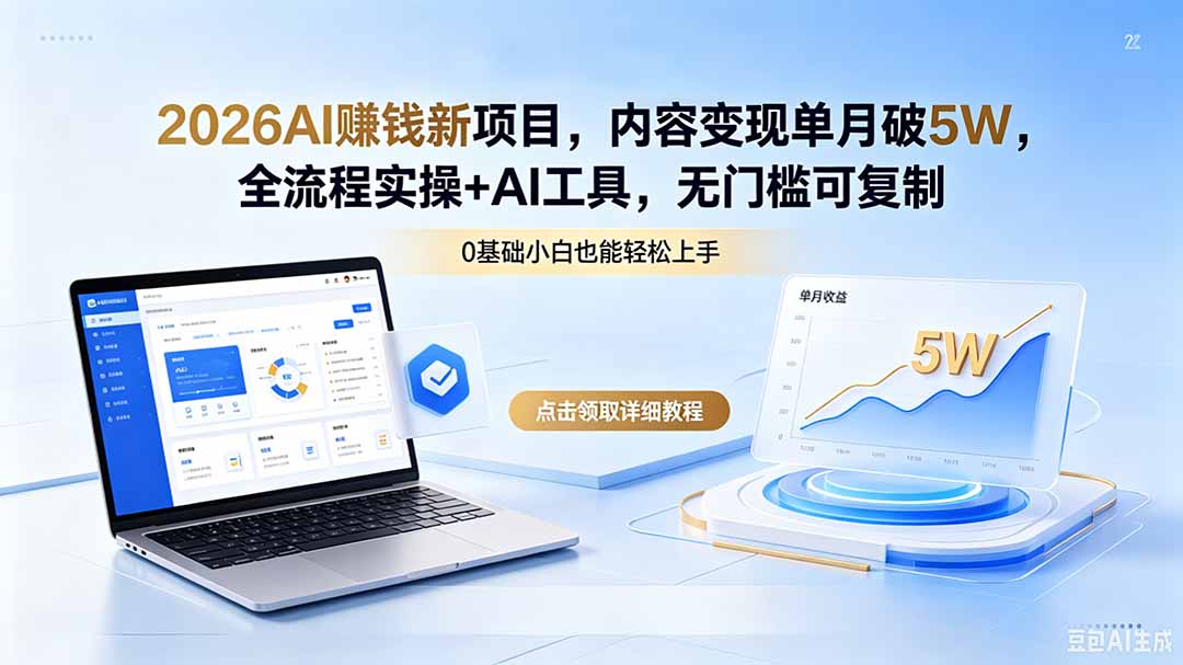 2026AI赚钱新项目,内容变现单月破5W,全流程实操+AI工具,无门槛可复制 - 严选资源大全