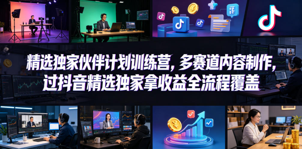 小豁食堂精选独家伙伴计划训练营，多赛道内容制作，过抖音精选独家拿收益全流程覆盖 - 严选资源大全