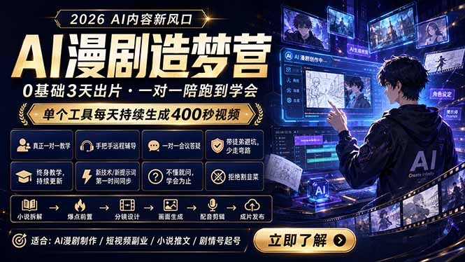 AI漫剧造梦营:0基础3天出片,单个工具每天持续生成400秒视频 - 严选资源大全