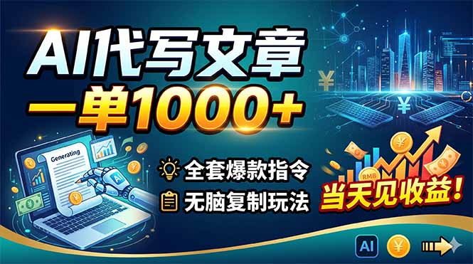 AI代写文章，一单1000+，全套爆款指令+无脑复制玩法，当天见收益！ - 严选资源大全