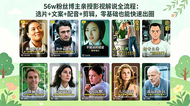 56万粉丝博主亲授影视解说全流程：选片+文案+配音+剪辑，零基础也能快速出圈 - 严选资源大全