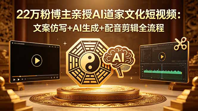 22万粉博主亲授AI道家文化短视频：文案仿写+AI生成+配音剪辑全流程 - 严选资源大全