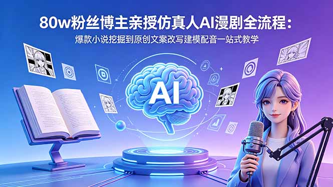 80w粉丝博主亲授仿真人AI漫剧全流程:爆款小说挖掘到原创文案改写建模配音一站式教学 - 严选资源大全