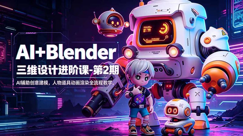AI+Blender三维设计进阶课-第2期:AI辅助创意建模,人物道具动画渲染全流程教学 - 严选资源大全 - 严选资源大全