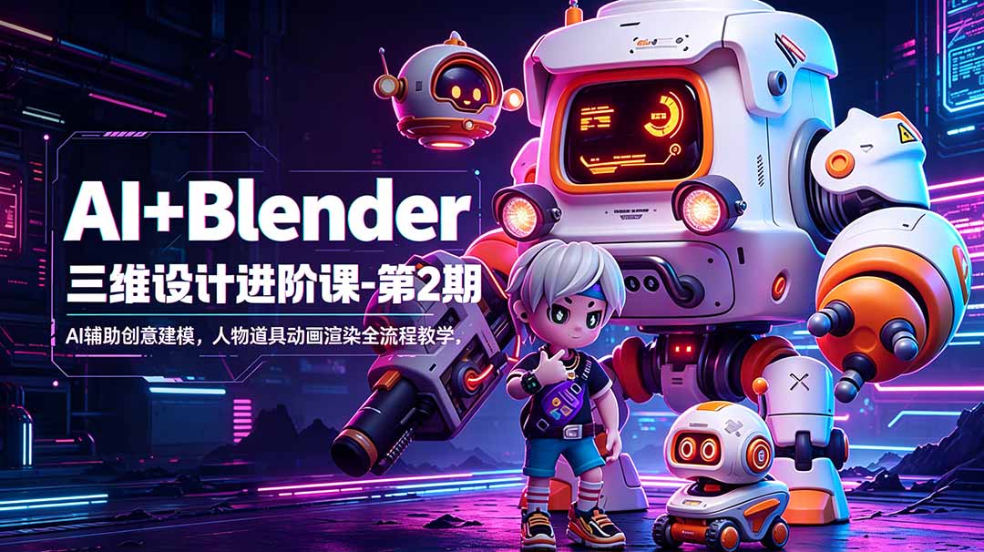 AI+Blender三维设计进阶课-第2期:AI辅助创意建模,人物道具动画渲染全流程教学 - 严选资源大全