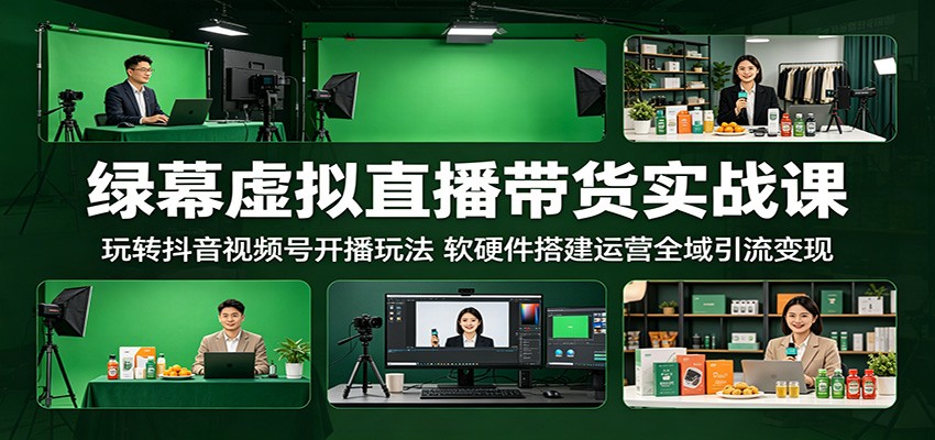 绿幕虚拟直播带货实战课：玩转抖音视频号开播玩法，软硬件搭建运营全域引流变现 - 严选资源大全