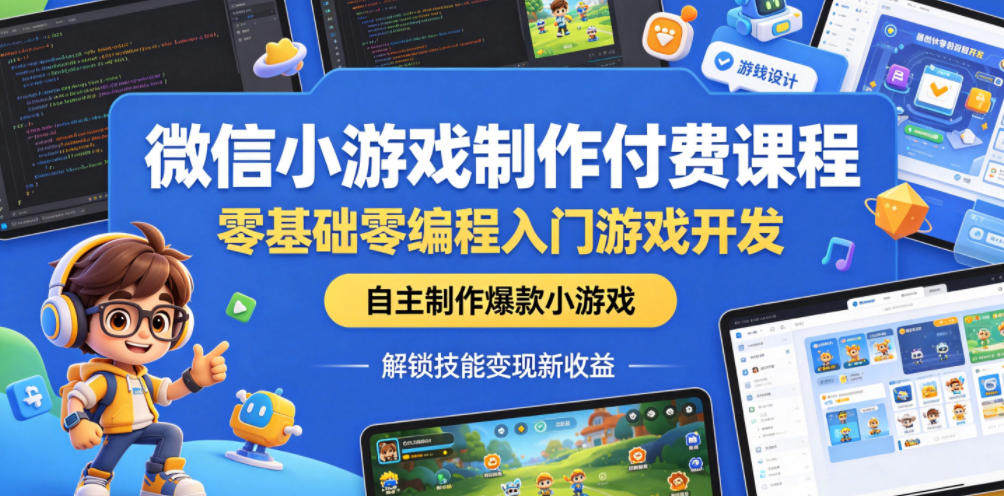 微信小游戏制作付费课程，零基础零编程入门游戏开发，自主制作爆款小游戏，解锁技能变现新收益 - 严选资源大全