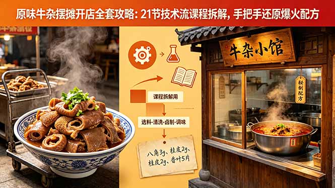 原味牛杂摆摊开店全套攻略：21节技术流课程拆解，手把手还原爆火配方 - 严选资源大全