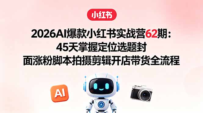 2026AI爆款小红书实战营62期：45天掌握定位选题封面涨粉脚本拍摄剪辑开店带货全流程 - 严选资源大全