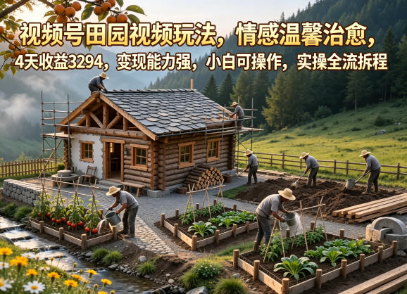 视频号田园视频玩法，情感温馨治愈，4天收益3294，变现能力强，小白可操作，实操全流程拆解 - 严选资源大全