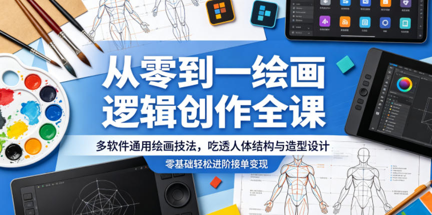 从零到一绘画逻辑创作全课，多软件通用绘画技法，吃透人体结构与造型设计，零基础轻松进阶接单变现 - 严选资源大全