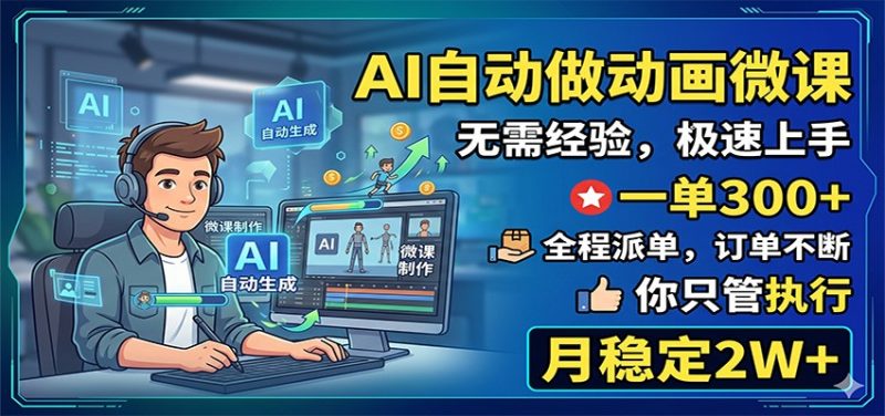 AI自动做动画微课，一单300+，全程派单，你只管执行，月稳定2W+ - 严选资源大全 - 严选资源大全