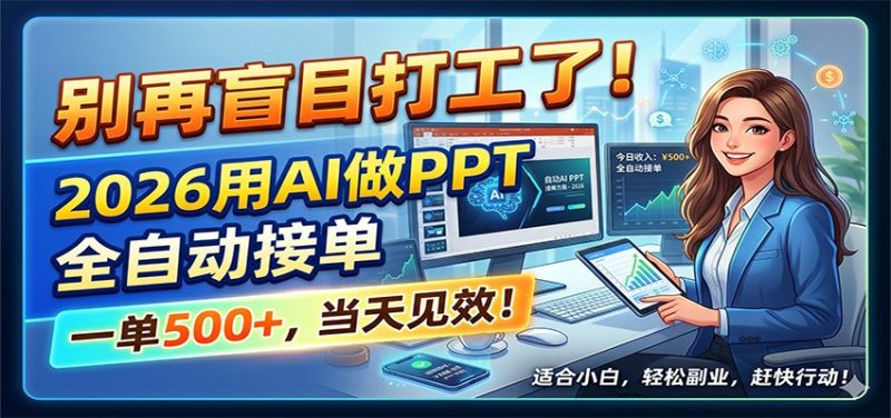 别再盲目打工了！2026用AI做PPT全自动接单，一单5张+，当天见效！ - 严选资源大全 - 严选资源大全