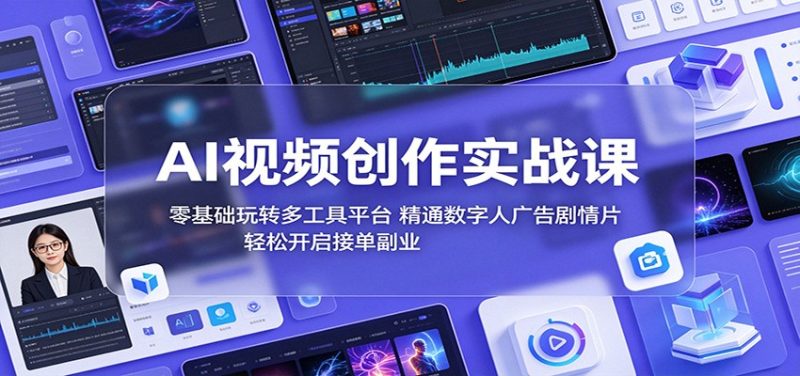 AI视频创作实战课:零基础玩转多工具平台,精通数字人广告、剧情片,轻松开启接单副业 - 严选资源大全 - 严选资源大全