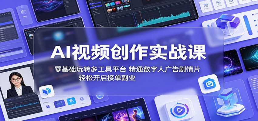 AI视频创作实战课：零基础玩转多工具平台，精通数字人广告、剧情片，轻松开启接单副业 - 严选资源大全