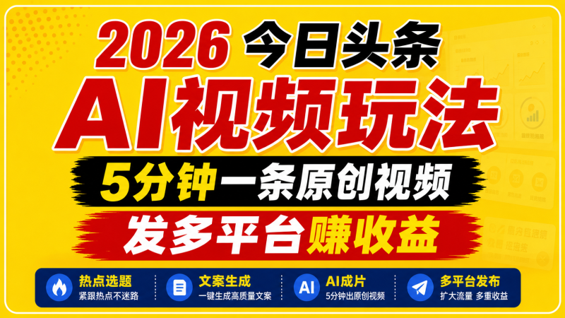 2026今日头条AI视频玩法，5分钟一条原创视频，发多平台赚收益 - 严选资源大全 - 严选资源大全