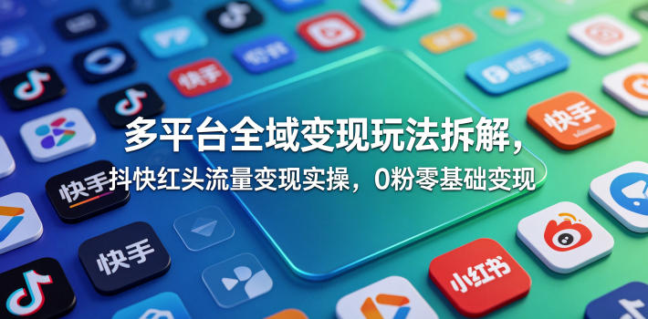 多平台全域变现玩法拆解，抖快红头流量变现实操，0粉零基础变现 - 严选资源大全