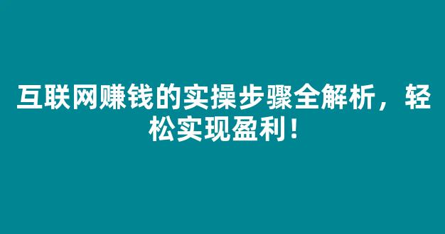 互联网赚钱的实操步骤全解析，轻松实现盈利！ - 严选资源大全