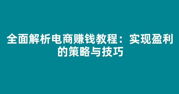 全面解析电商赚钱教程：实现盈利的策略与技巧 - 严选资源大全