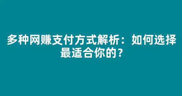 多种网赚支付方式解析：如何选择最适合你的？ - 严选资源大全