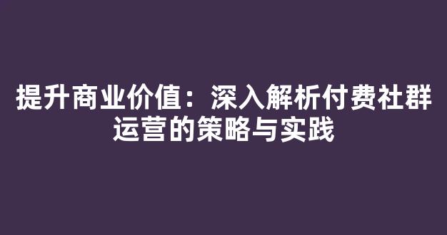 提升商业价值：深入解析付费社群运营的策略与实践 - 严选资源大全