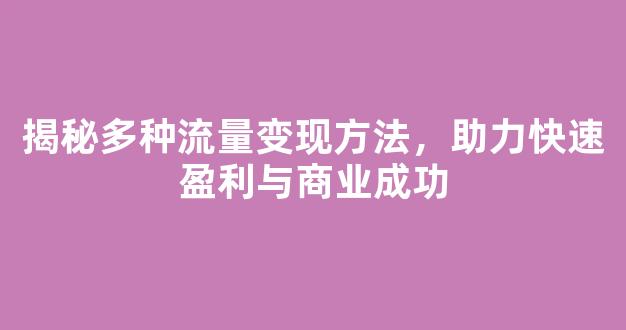揭秘多种流量变现方法，助力快速盈利与商业成功 - 严选资源大全