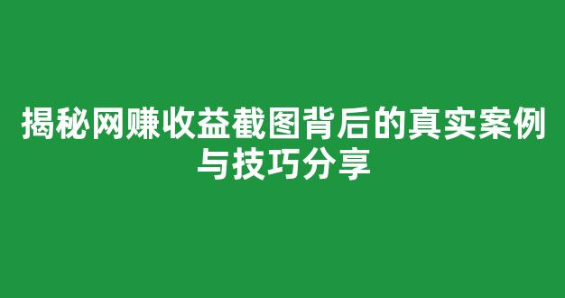 揭秘网赚收益截图背后的真实案例与技巧分享 - 严选资源大全